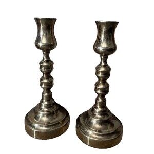 Vtg Heavyweight Solid Brass Pair of Candlesticks 7" Weighted Patina
